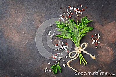 Parsley, salt and pepper. Culinary background Stock Photo