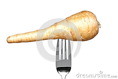 Parsnip on a fork isolated on white Stock Photo