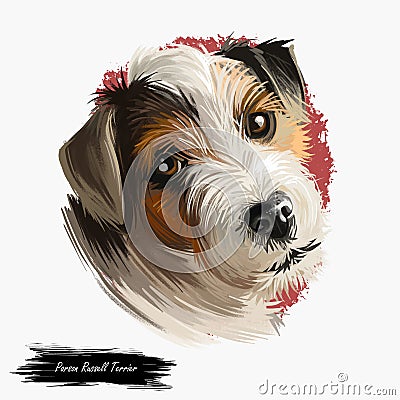 Parson Russell Terrier dog portrait isolated on white. Digital art illustration of hand drawn dog for web, t-shirt print and puppy Cartoon Illustration