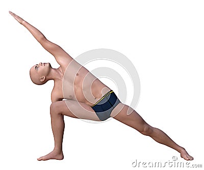 Parsvakonasana pose bald man isolated Stock Photo