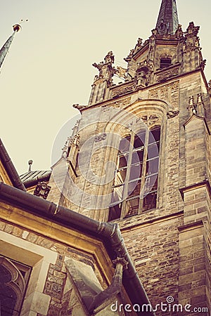 Part of an ancient gothic catholic church in Chech Republic Brno with vintage treatment Stock Photo