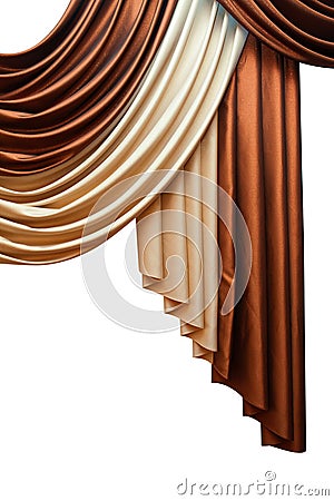 Part of beautifully draped curtain isolated on white background Stock Photo