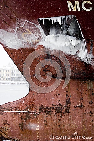 Part of the big red ship`s keel Stock Photo