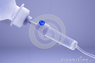 Part of a bottle of physiological serum Stock Photo