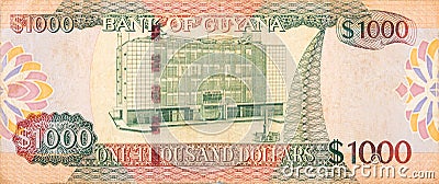 Part of brown Guyana 1000 dollars Banknote fragment Stock Photo