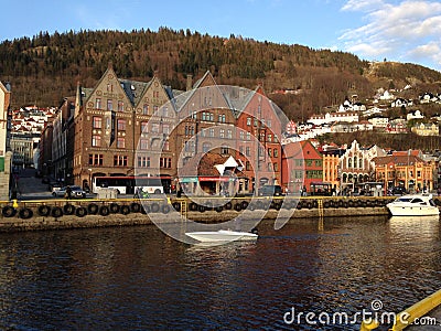 Part of Bryggen in Bergen city Editorial Stock Photo