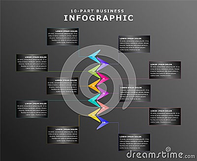 10-part business infographic for timelines, process stages and milestones Vector Illustration