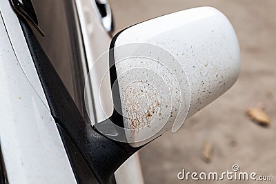 Part of car side rear-view mirror dirty Stock Photo