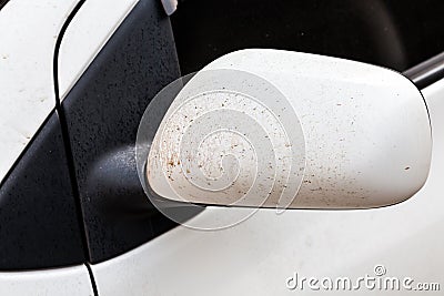 Part of car side rear-view mirror dirty Stock Photo