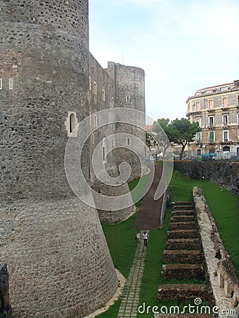 Bundaries of the castle Ursino to Catania in Sicily, Italy. Editorial Stock Photo