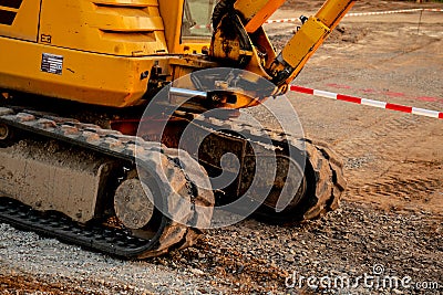 Part of catarpillar, bulldozer at road works Editorial Stock Photo