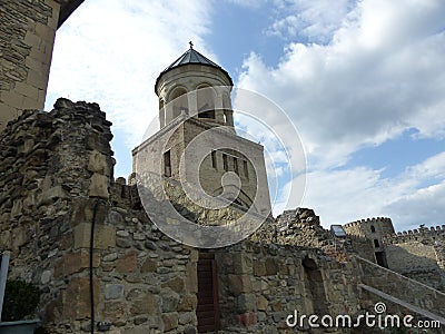 Bell tower of the cathedral of Svetiskhoveli in Mtskheta, Georgia. Editorial Stock Photo