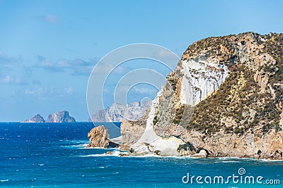 The part of the Chiaia di Luna beach in the Ponza island, Lazio, Italy. The beach is closed to tourists, due to falling rocks Stock Photo