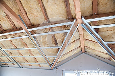 Construction of ceiling insulation Stock Photo