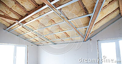 Construction of ceiling insulation Stock Photo