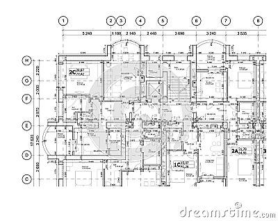 Part of a detailed architectural plan, floor plan, layout, blueprint. Vector Vector Illustration