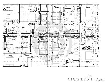 Part of a detailed architectural plan, floor plan, layout, blueprint. Vector Vector Illustration