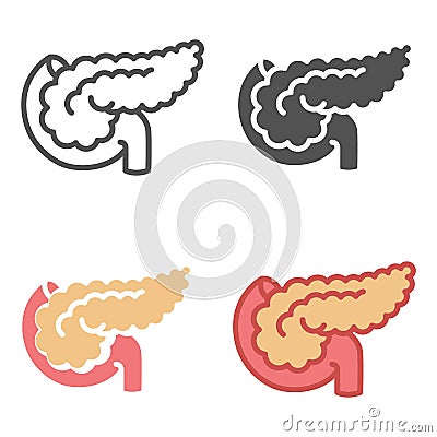 Part of digestive system, large gland in stomach. Outline. Pancreas icon Vector Illustration