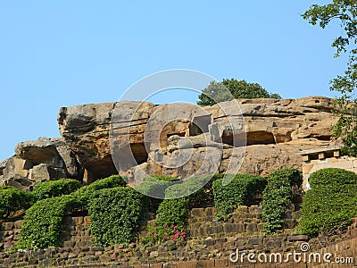 A part of the famous Udaygiri Caves curver out of stones Stock Photo
