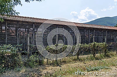 Part of farmyard with authentic ancient hayloft at Batkun Monastery Stock Photo