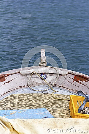 Part Of A Fishing Boat Which Has Evil Eye Bead Stock Photo