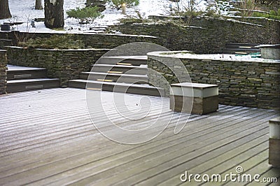 Garden with illuminated steps Stock Photo