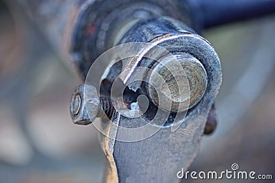 Part of a gray broken iron bicycle pedal Stock Photo