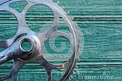 Part of a gray iron bicycle sprocket Stock Photo