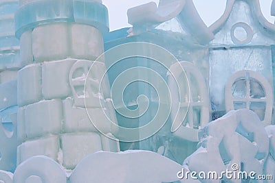 Part of ice fairytale castle with towers Stock Photo
