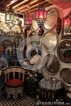 Part of the interior with beautiful furniture and various Moroccan decorations Editorial Stock Photo