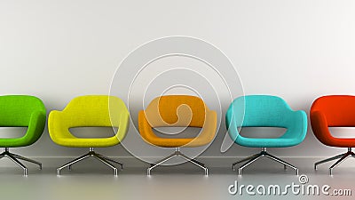 Part of interior with multicolored modern armchairs Stock Photo