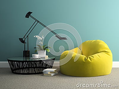 Part of interior with yellow beanbag 3d rendering Stock Photo