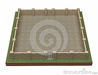 Part of land with stone fence 3d rendering Stock Photo