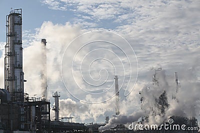 Oil refinery in the middle of steam Stock Photo