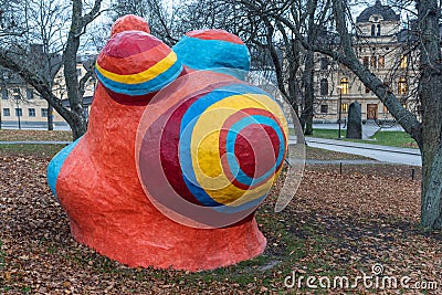 A part of Le Paradis Fantastique The Fantastic Paradise, 1967 sculpture by French artist Niki de Saint Phalle, in Stockholm, Editorial Stock Photo