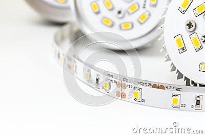 Part of LED lamps and strip with 3-chip SMD modules Stock Photo