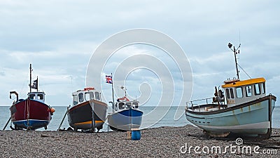 Part of the local fishing fleet at Beer UK Stock Photo