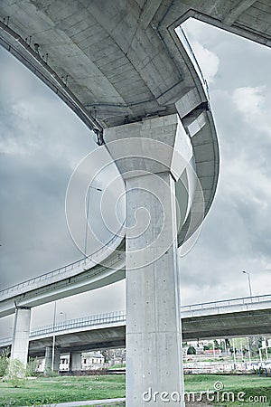 Part of modern bridge architecture from below view, Belgrade, Serbia, Ada Bridge Stock Photo