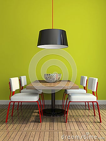 Part of the modern dining-room with green wall Cartoon Illustration