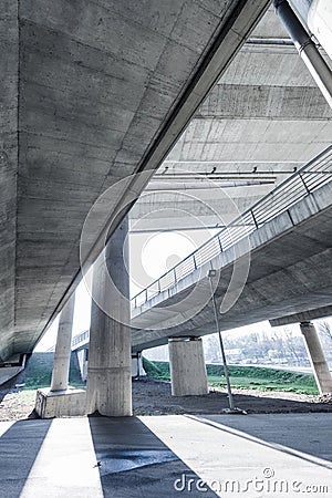 Part of modern urban bridge construction from below architecture Stock Photo