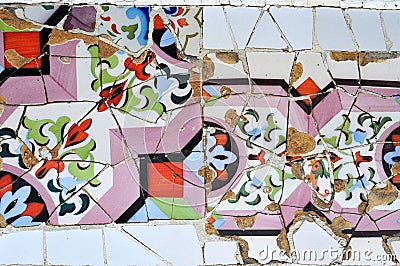 Part of mosaic in Guell park in Barcelona Stock Photo