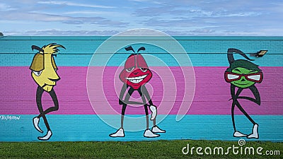 Part of a mural titled `Party Animals` by Tex Moton in downtown Arlington, Texas. Editorial Stock Photo