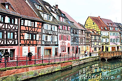 Little Venice and historic architecture with colorful traditional Germanic and French houses in Colmar, Alsace, France Editorial Stock Photo