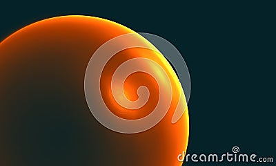 Part of orange glowing metallic 3d sphere, celestial body or balloon in far deep black space. Stock Photo