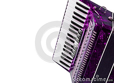 Part red musical instrument accordion, white background Stock Photo