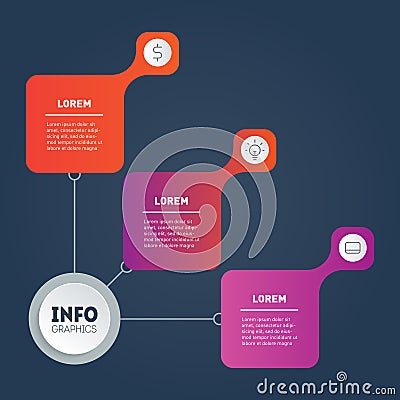 Part of the report with icons set. Business presentation concept with three options. Template for web diagram with 3 parts. Vector Illustration