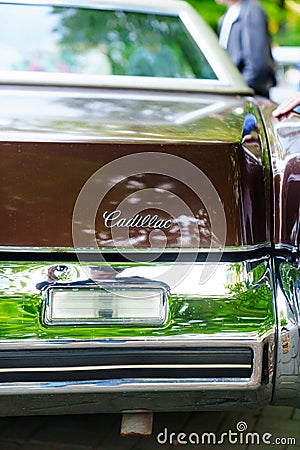 part of Retro Cadillac car at the exhibition of vintage cars. Editorial Stock Photo