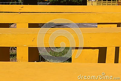 Part side top view from yellow benches for abstract background Stock Photo