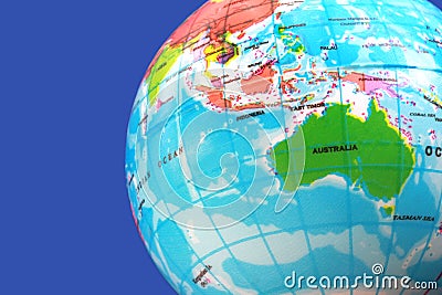 Part of a small globe showing Australia, the Indian Ocean and Southeast Asia Stock Photo