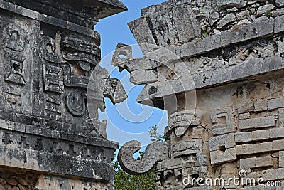 Part of temple of reliefs in Chichen Itza. Stock Photo